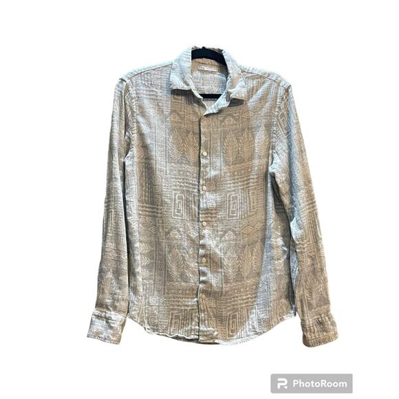 Zara Mens Button Down Long Sleeve White Green Size Small - Picture 1 of 6